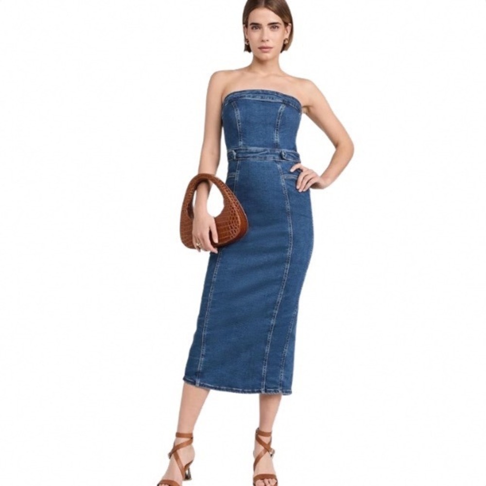 Good American Denim Tube Midi Dress Indigo Blue Strapless Women Large